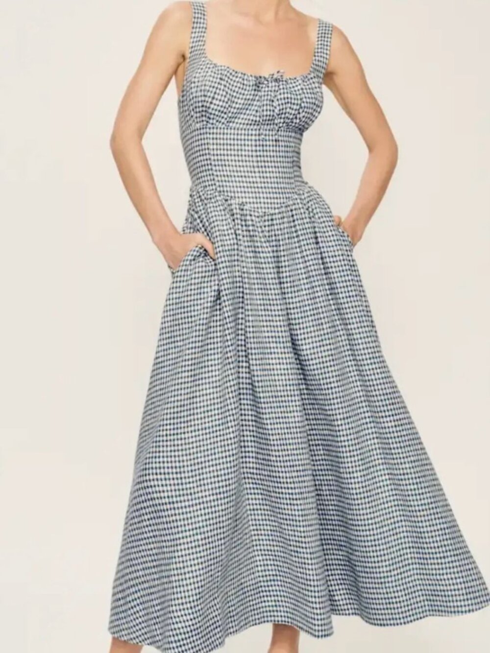 Reformation Balia Linen Dress - Slate Check - Picture 7 of 8